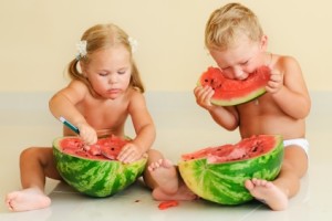 kids eating watermelon